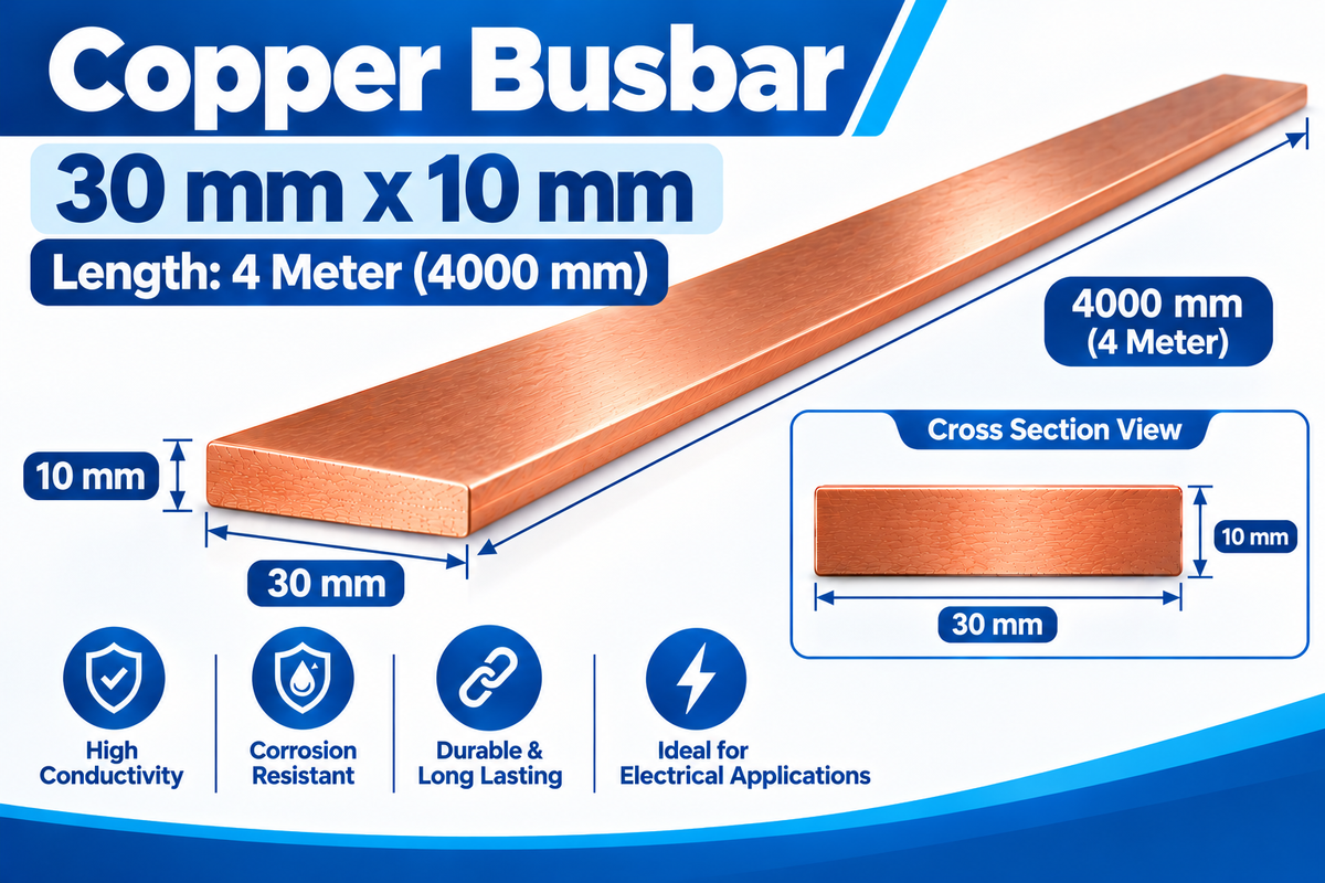 Copper Busbar 30×10mm x 4 Meter | Pure Copper Flat Bar for Electrical Panels & Switchgear