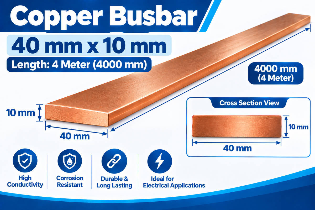 Copper Busbar 40×10mm x 4 Meter | Pure Copper Flat Bar for Electrical Panels & Switchgear