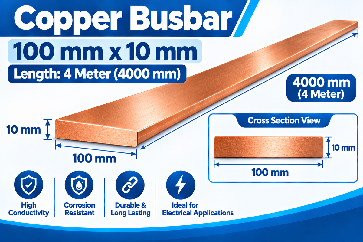 Copper Busbar 100×10mm x 4 Meter | Pure Copper Flat Bar for Electrical Panels & Switchgear
