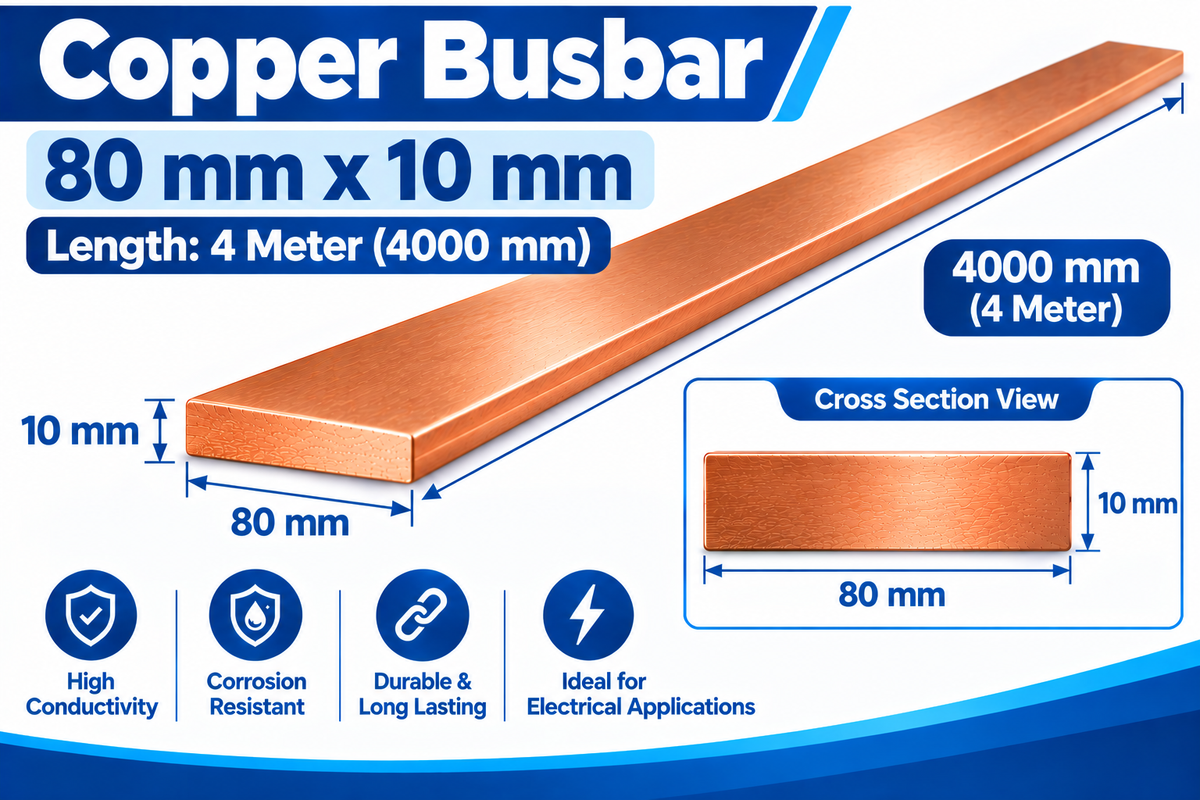 Copper Busbar 80×10mm x 4 Meter | Pure Copper Flat Bar for Electrical Panels & Switchgear