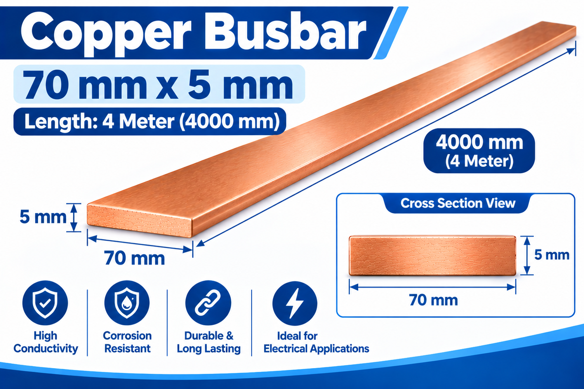 Copper Busbar 70×5mm x 4 Meter | Pure Copper Flat Bar for Electrical Panels & Switchgear