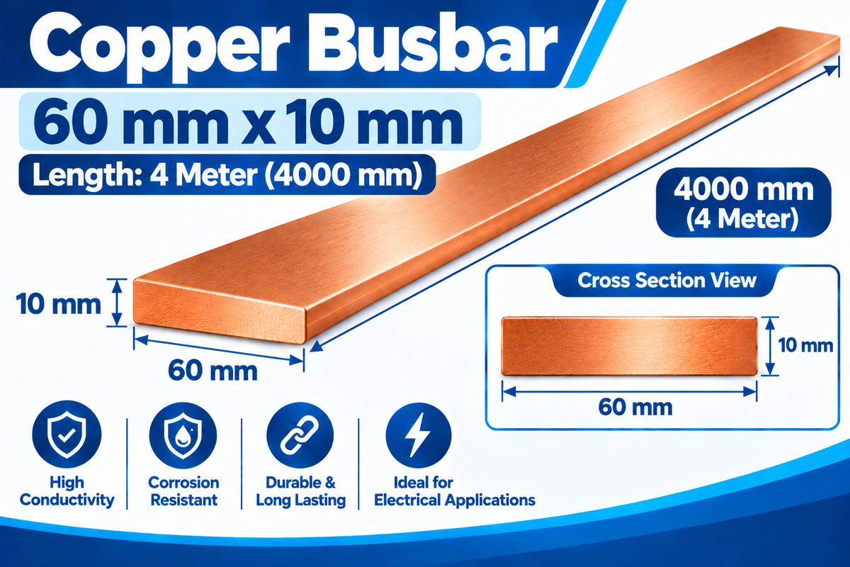 Copper Busbar 60×10mm x 4 Meter | Pure Copper Flat Bar for Electrical Panels & Switchgear