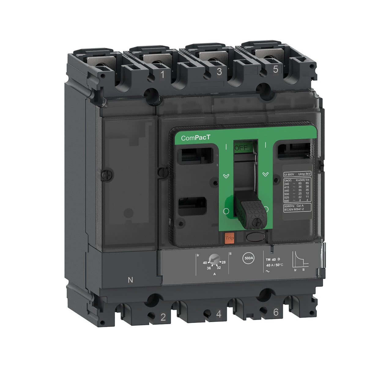 Molded Case Circuit Breaker 4 Pole 80A F-Type 36kA - C10F6TM080C