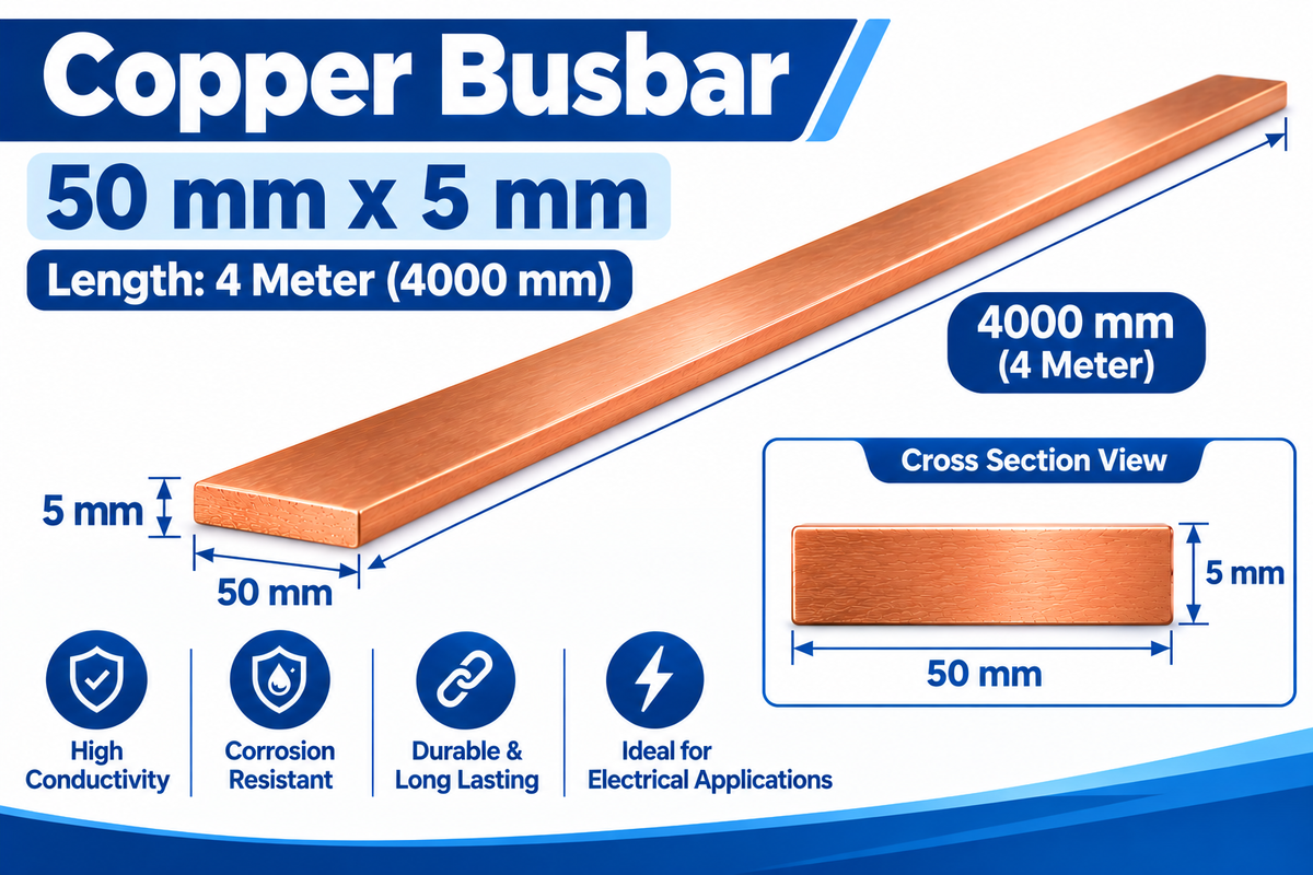 Copper Busbar 50×5mm x 4 Meter | Pure Copper Flat Bar for Electrical Panels & Switchgear