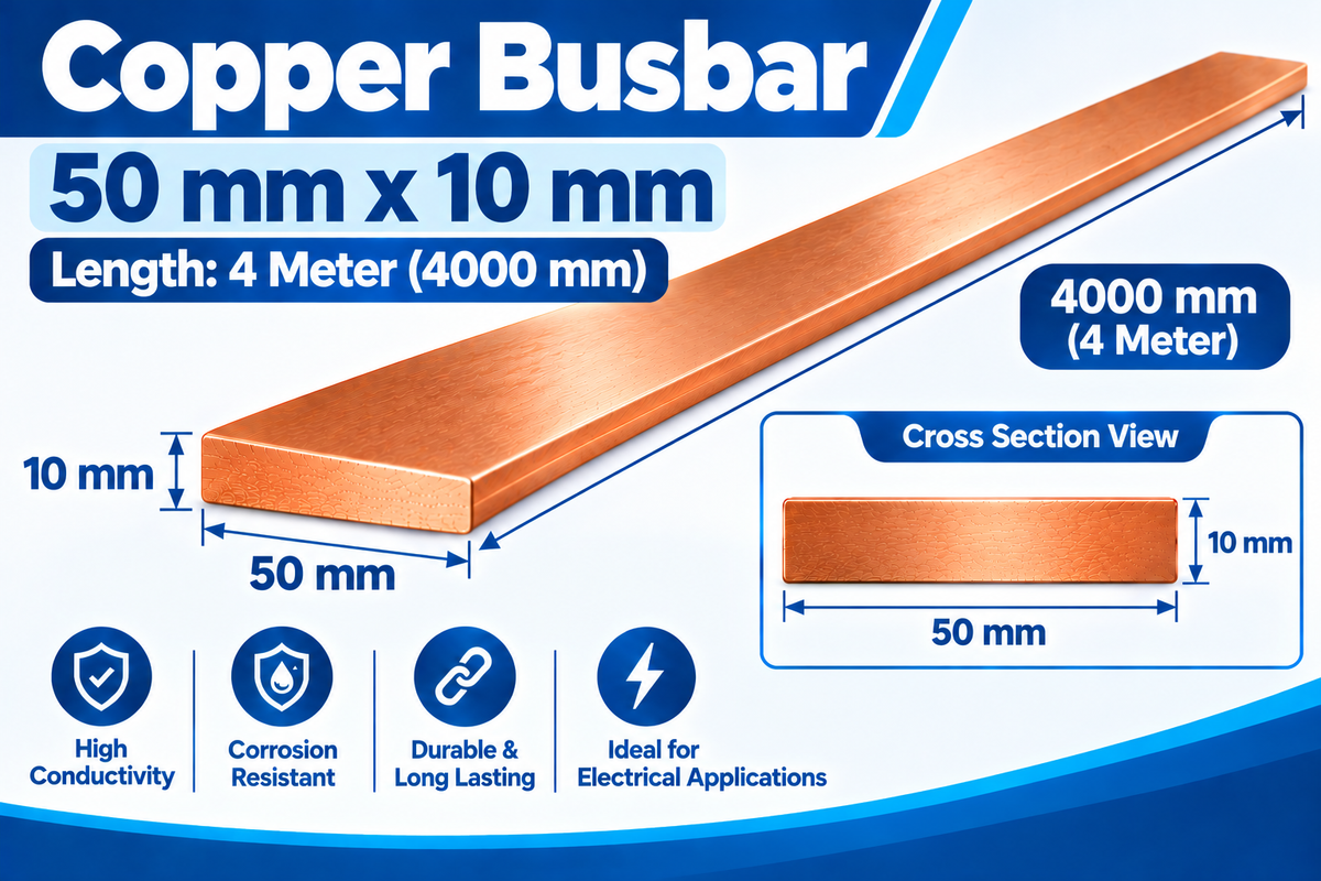 Copper Busbar 50×10mm x 4 Meter | Pure Copper Flat Bar for Electrical Panels & Switchgear
