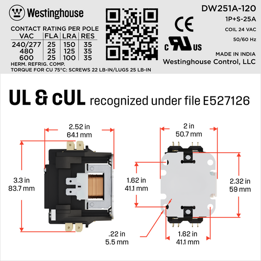 Westinghouse 25A 1 Pole Contactor detail