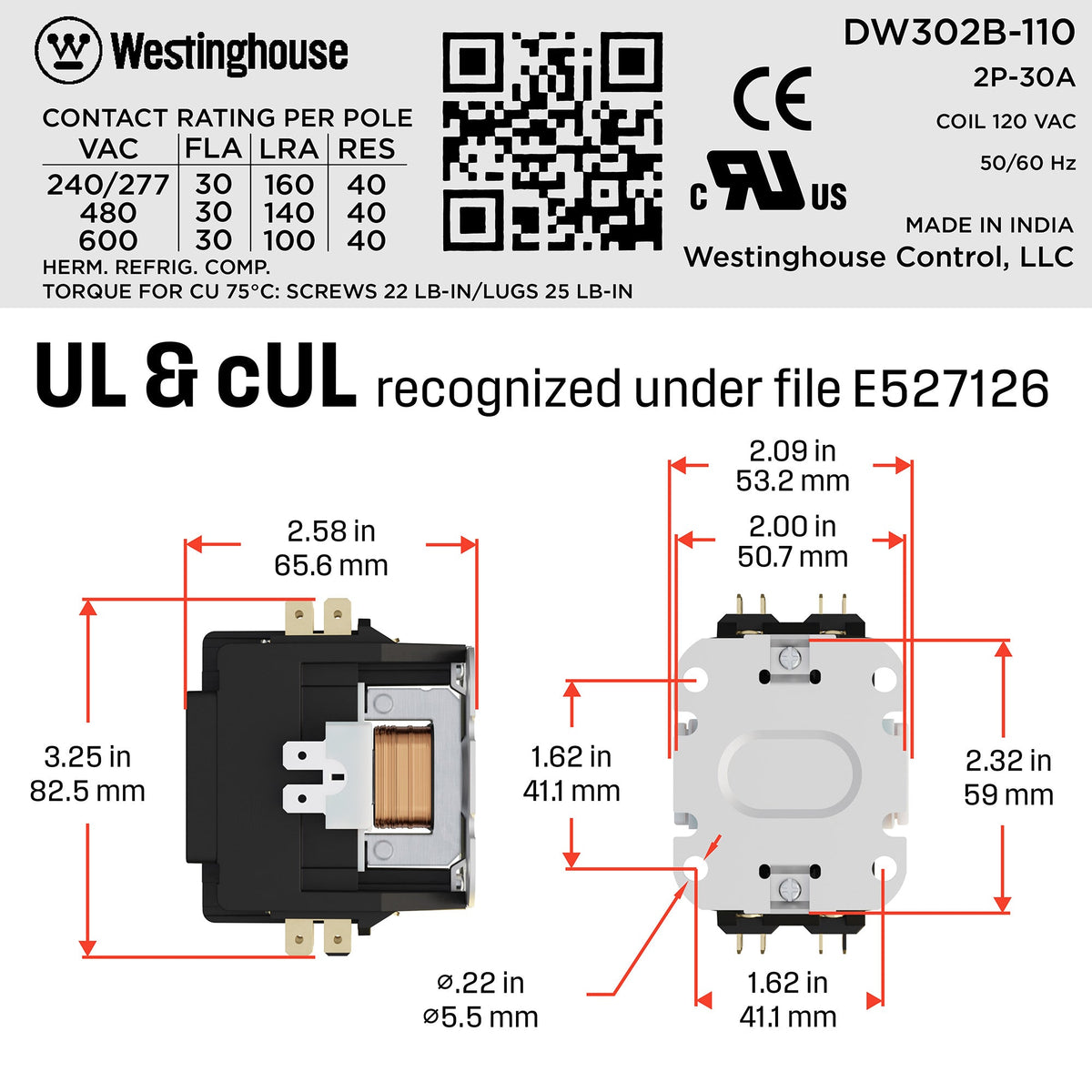Westinghouse 30A 2 Pole Contactor detail
