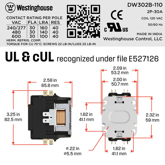 Westinghouse 30A 2 Pole Contactor detail