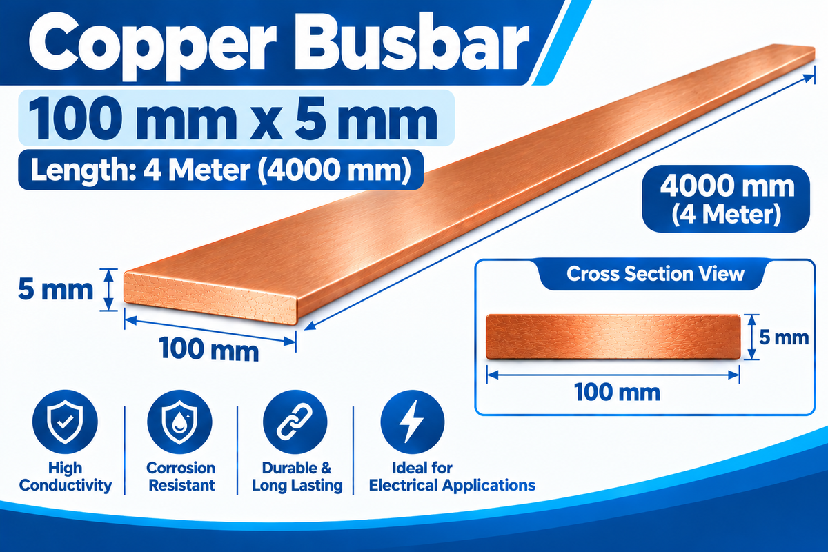 Copper Busbar 100×5mm x 4 Meter | Pure Copper Flat Bar for Electrical Panels & Switchgear