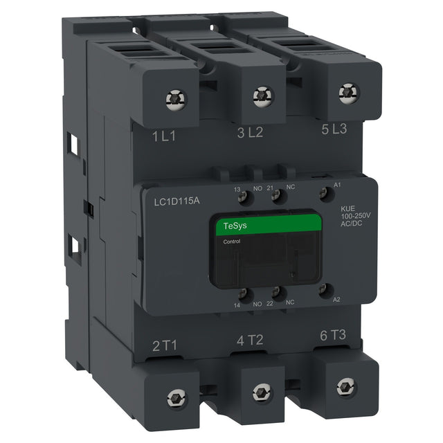 ملامس TeSys D المتقدم موديل LC1D115AKUE 3 أقطاب 115 أمبير ملف 100-250 فولت تيار متردد/مستمر