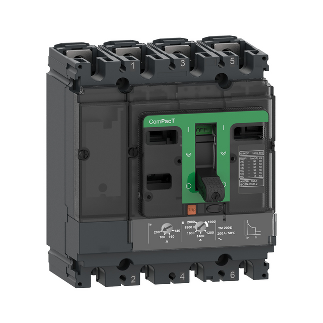 قاطع صندوقي مصبوب 4 أقطاب 125 أمبير نوع N قدرة قطع 50 كيلو أمبير MCCB C16N6TM125C