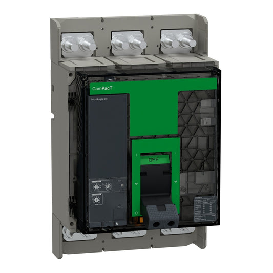قاطع دارة ComPacT NS800N قدرة قطع 50 كيلو أمبير عند 415 فولت تيار متردد 3 أقطاب ثابت تشغيل يدوي وحدة تحكم MicroLogic 2.0 بتيار 800 أمبير